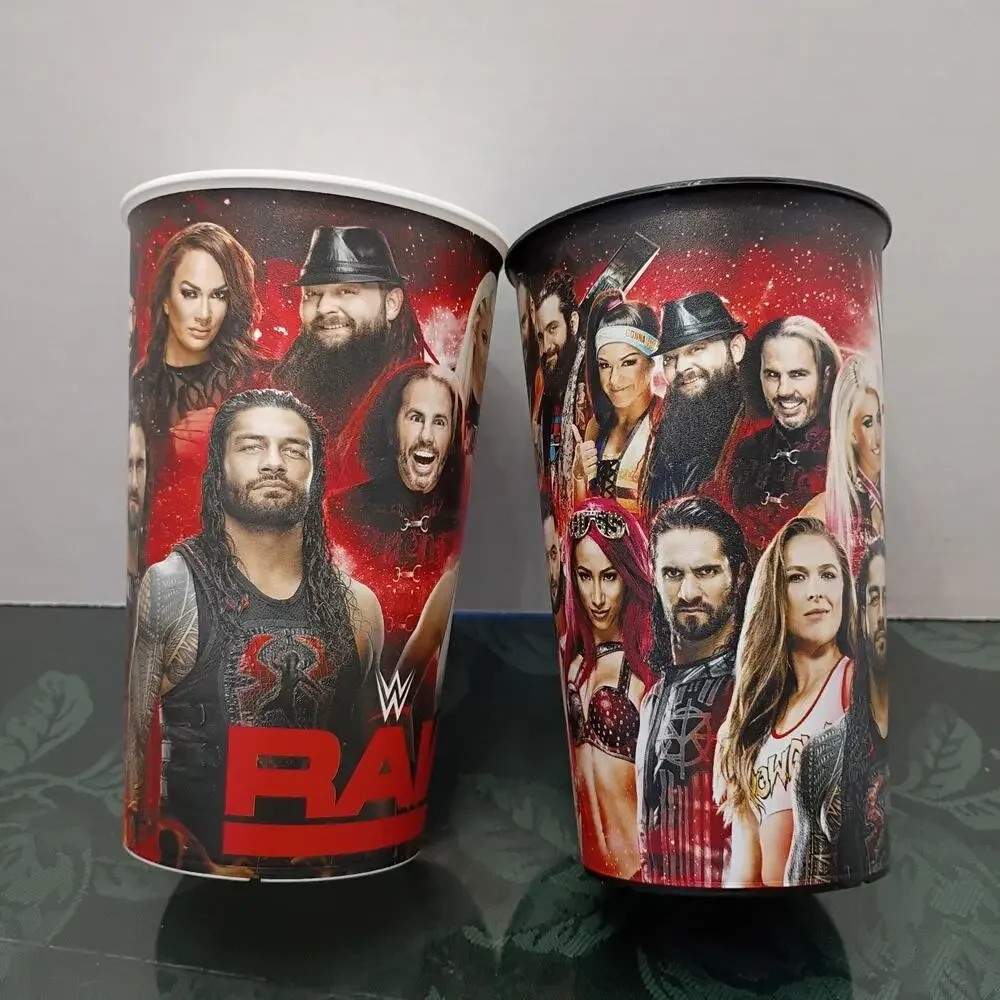 2 WWE Collectable Wrestling Drink Souvenir Cups Wrestle Mania Raw Rhonda Rousey